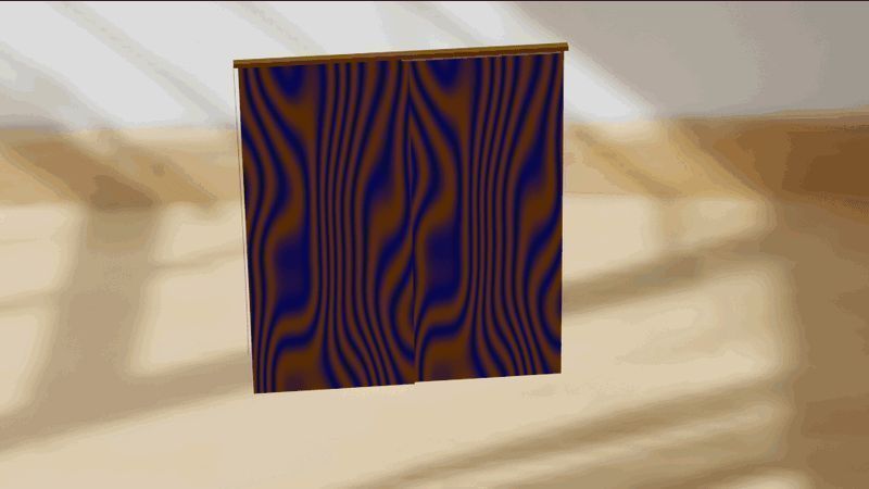 动态演示日式窗帘左右推拉开合的完整动画效果