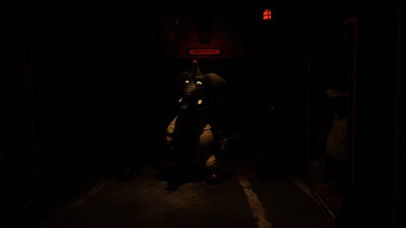 《玩具熊的五夜后宫：模仿者的秘密》游戏场景截图，显示一扇紧闭的大门与昏暗的走廊环境