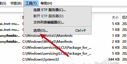工具菜单中的选项栏被选中,准备进入设置页面