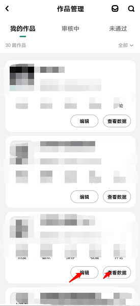 作品详情页面展示，包含数据统计与编辑功能选项