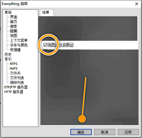 Everything设置窗口底部按钮区域,包含取消与确定选项