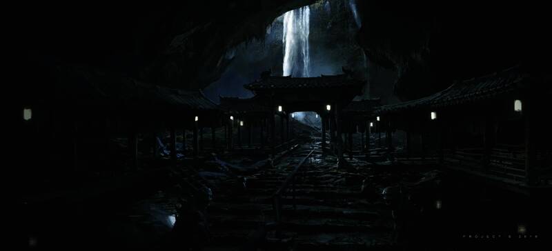 《黑神话:悟空》狮驼国场景概念图,描绘一座残破城池,天空乌云密布