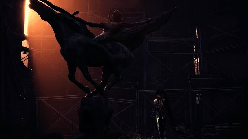 《剑星》拍照模式界面展示，伊芙站在自然光影下摆出优雅姿势