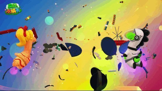 游戏主界面概念图,星空背景下漂浮着色彩斑斓的星球与角色形象