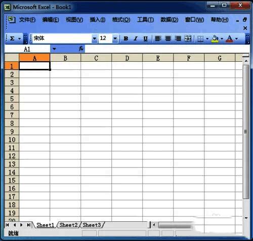 Excel 2003界面截图，显示新建工作表初始状态