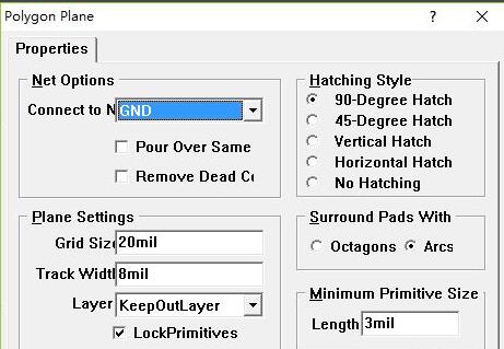 铺地参数设置细节图,突出显示GND选项被选中状态