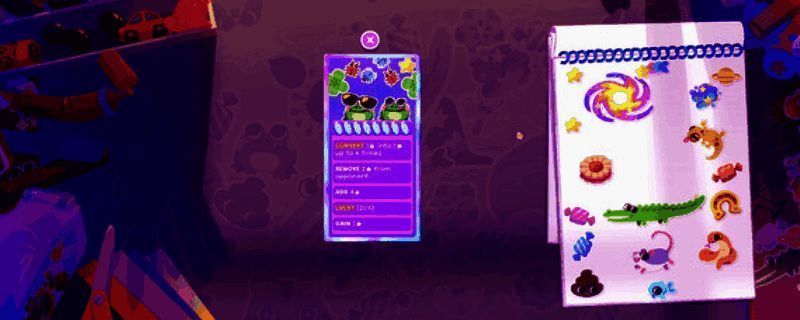 游戏主界面展示,界面中央为卡牌设计区域,周围环绕着各类贴纸图标