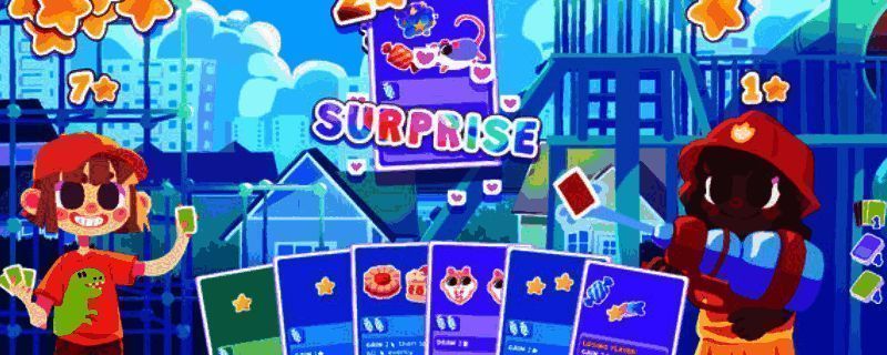 游戏《我的牌更好!》宣传图,画面以丰富的卡牌元素和卡通风格设计为主