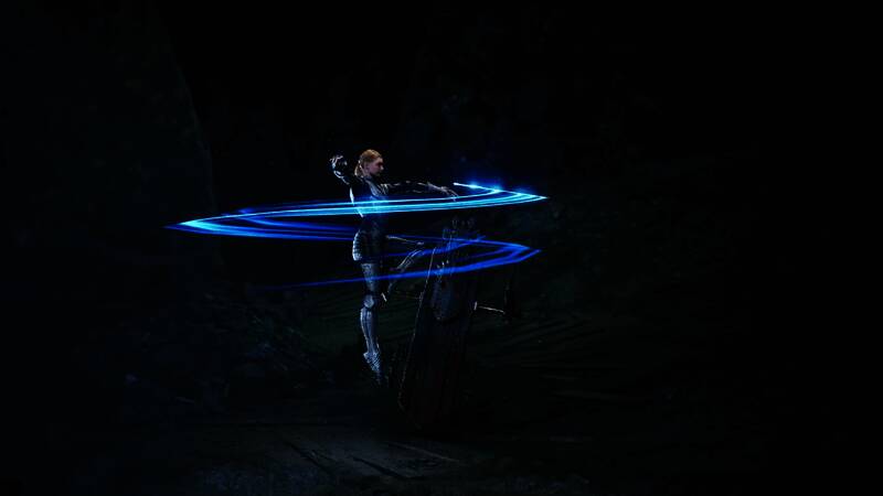 动态战斗演示,剑光划破黑暗的瞬间特效