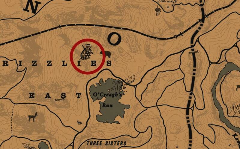 地图标注图,显示传说灰熊巴拉蒂的具体出没位置