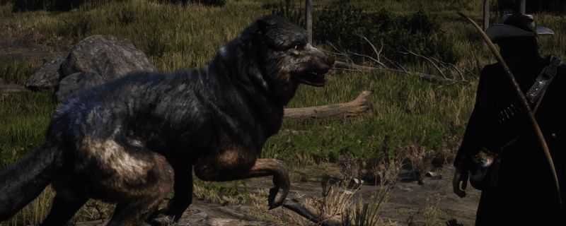 玩家操控主角亚瑟·摩根在森林中追踪传说鹿类生物,环境逼真,光影效果出色