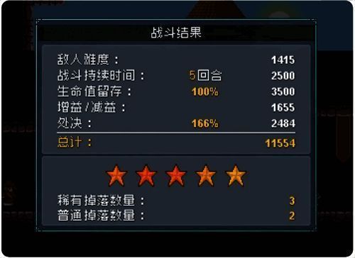 游戏角色胜利庆祝画面,显示五星通关评价