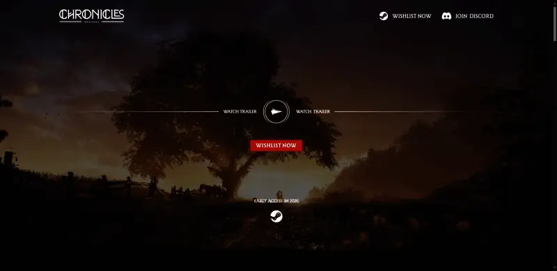 Chronicles Medieval官网界面截图,展示游戏LOGO与主要宣传语