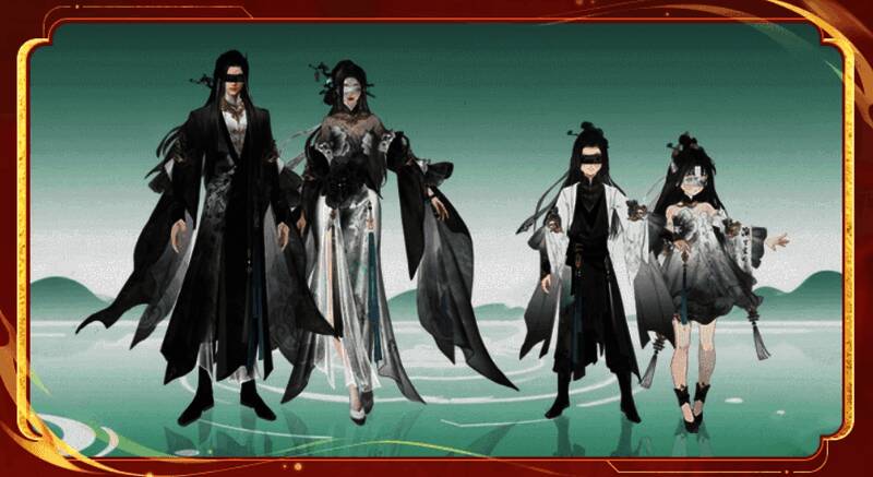 轩辕传奇x西溪湿地联名时装“西溪且留下”展示图，角色身着华丽服饰，周围环绕水波特效