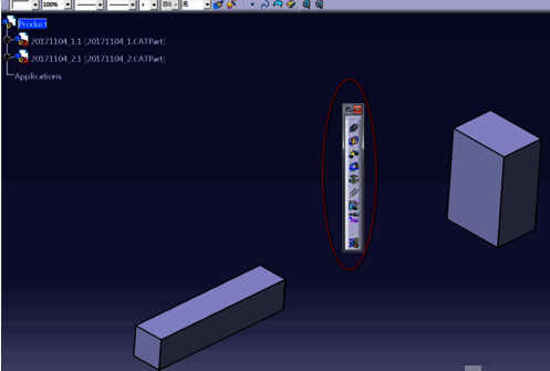 Catia右侧工具栏展开,显示约束命令面板