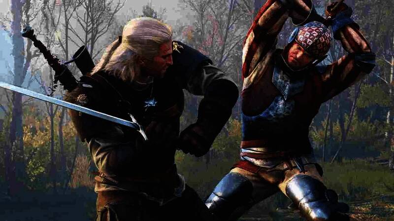 杰洛特战斗动作捕捉现场,演员身着动捕服正在进行挥剑动作演示