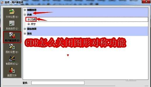 CorelDRAW界面展示，显示工具菜单与选项窗口入口