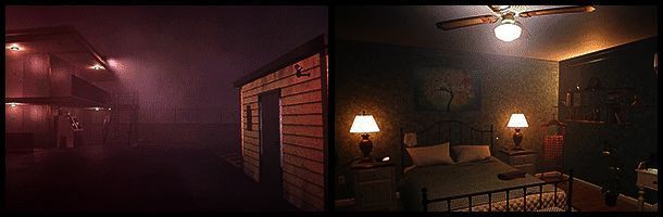 角色在房间内翻找线索,墙上贴满笔记和线索图