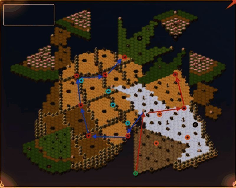 第一阶段探索路线示意图，箭头指示主要方向