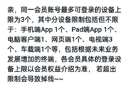 优酷SVIP设备登录说明示意图，展示不同会员等级对应的同时在线设备数