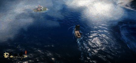 航海探索动态演示，船只穿越风暴海域，遭遇神秘岛屿