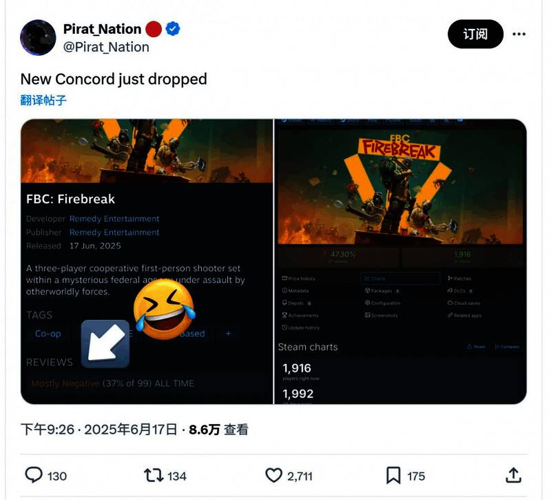 推主@Pirat_Nation发布的对比图,调侃《FBC:Firebreak》画风
