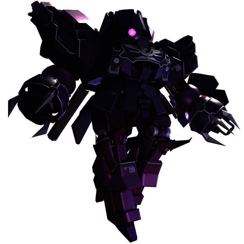 罗森·祖鲁机体正面展示,暗紫色涂装与机械爪细节清晰可见