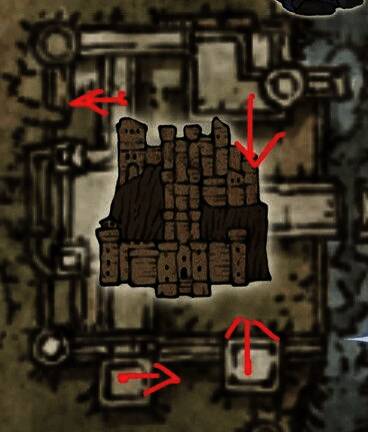 山妖主城的地图布局展示,四只山妖的分布朝向清晰标注