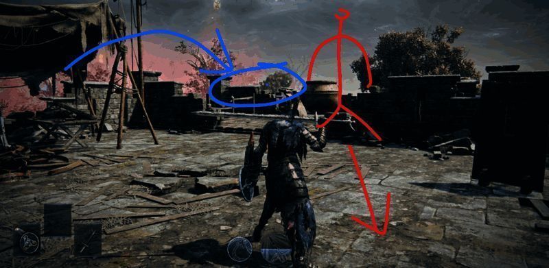 山妖4在远处投掷罐子，攻击轨迹清晰可见