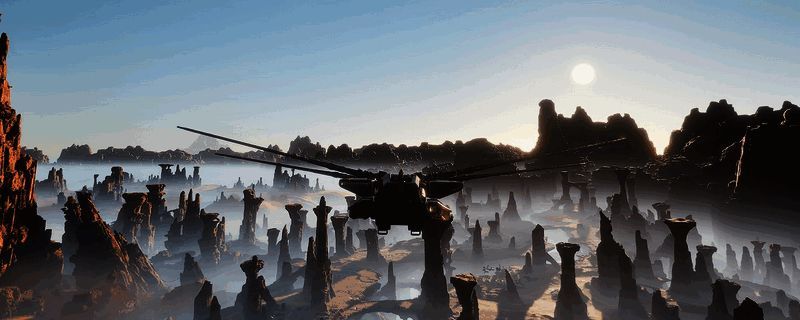 《沙丘：觉醒》游戏中独狼玩家驾驶载具在荒漠地形中进行资源采集的画面，周围环境干燥辽阔，车辆后拖起尘土飞扬