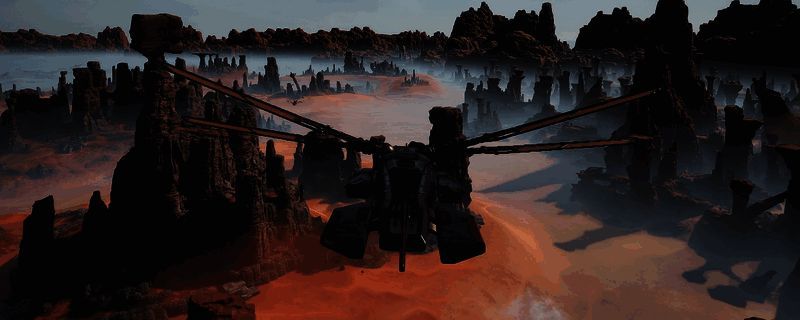 游戏中玩家建造基地的场景，基地周围分布着水源、贸易站和矿产资源