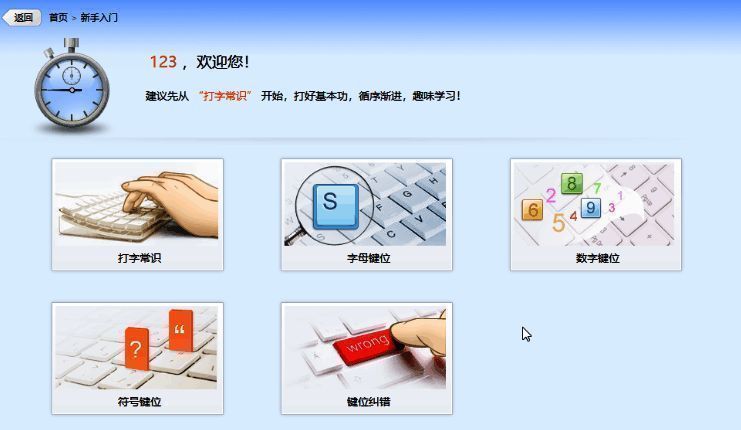 新手入门教学界面展示,详细说明手指摆放位置及按键方式