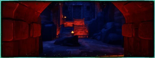 主角手持武器站立于战场中央,身后是巨大的北欧神话风格遗迹