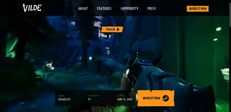 《维尔德:枪域争锋》官方网站界面截图,显示首页核心内容布局