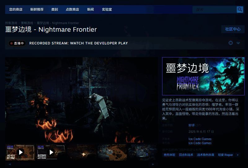Steam商店页面界面展示,突出显示《噩梦边境》游戏LOGO与发售日期信息