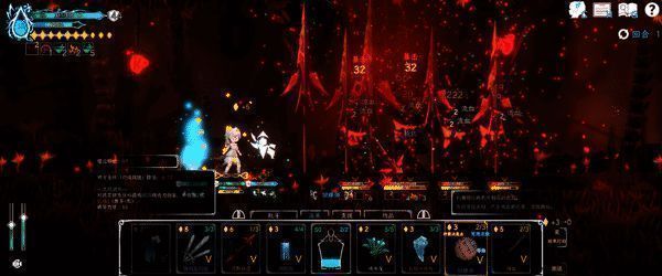 道具栏展示多个可主动使用的辅助道具,如恢复药水与增益卷轴