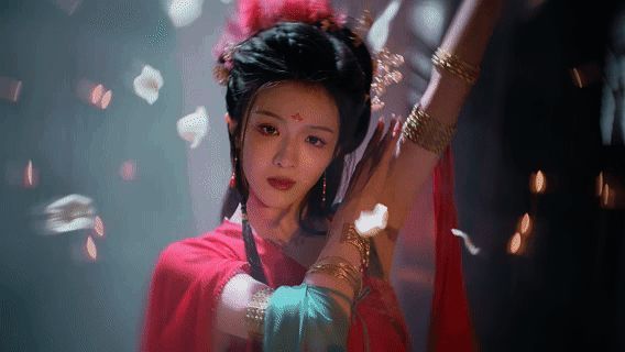 柳施施角色原画,身披轻纱,回眸一笑百媚生