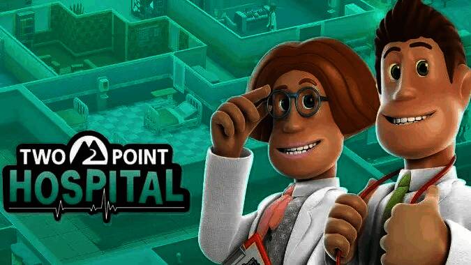 Epic商城本周免费游戏《双点医院》封面展示，卡通风格的医院建筑和趣味角色形象