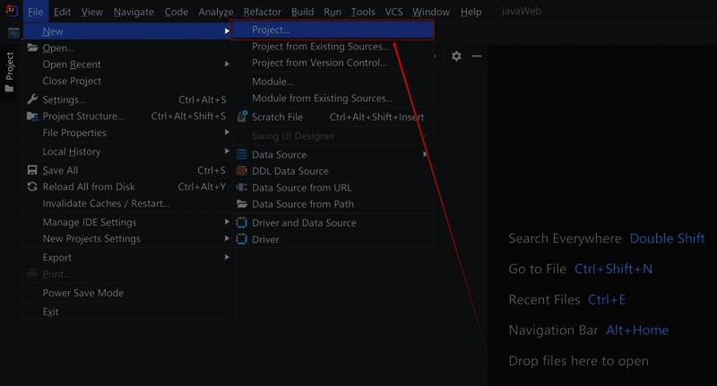 新建项目配置窗口,包含多个模板选项