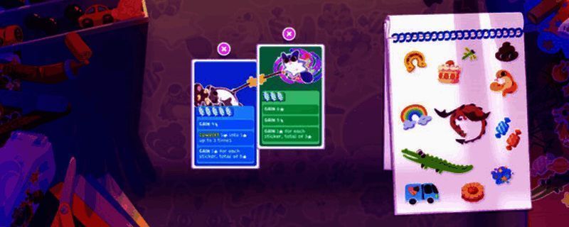 游戏主界面展示,背景为神秘魔法世界,中央悬浮着发光卡牌,整体风格卡通而富有奇幻色彩