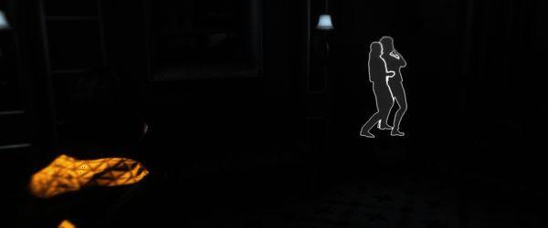 玩家进入聚焦模式后,视野中高亮显示地上的脚印和墙角的弹壳