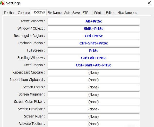 Hotkeys设置页面展示,默认快捷键列表一览无遗