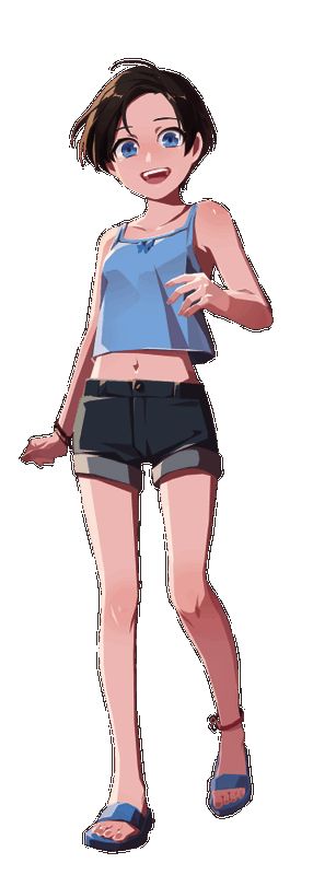 神秘少女角色立绘，穿着白色连衣裙，表情天真