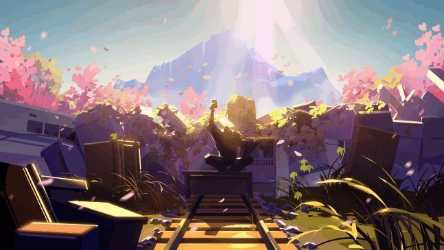 另一视角下的亡土环境展示，地面有裂纹和光影交错