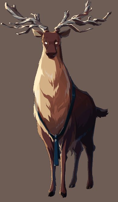 水鹿神灵形象，身型庞大，眼神深邃