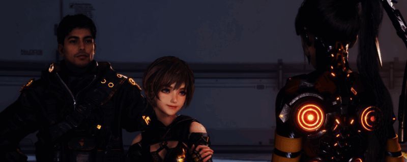 游戏角色手持武器面对多个敌人,背景为矩阵空间场景