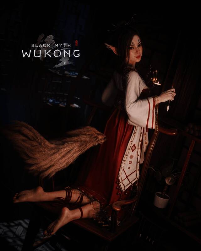 角色手持长棍凌空跃起,背景为云雾缭绕的山林,充满武侠气息