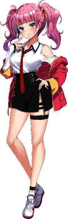 角色秋岛日和形象展示,穿着个性服饰,笑容俏皮