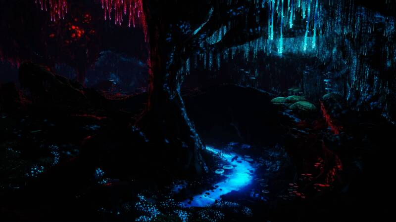 游戏中呈现的五种不同风格的水下生态环境，色彩各异且危机四伏