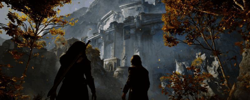 游戏主视觉海报，展现主角手持长剑面对神秘遗迹的场景